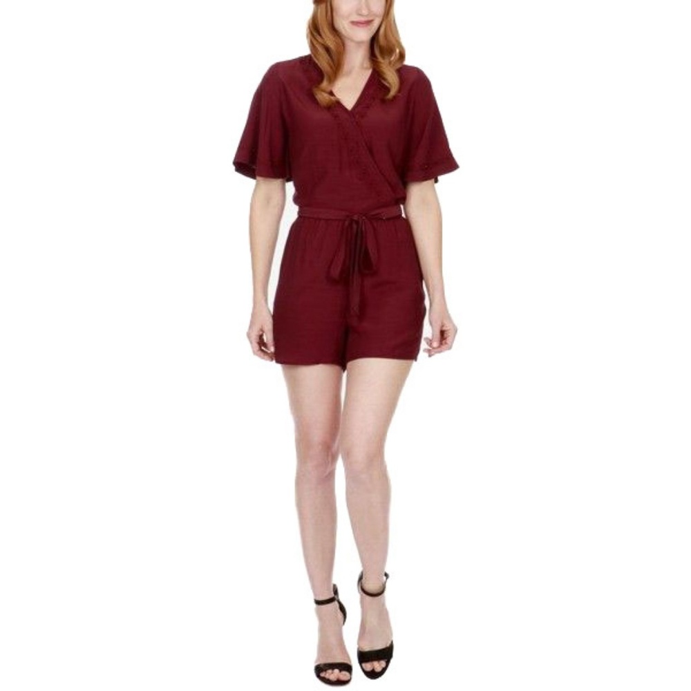 LUCKY BRAND Women's Faux-Wrap Romper Red | AB